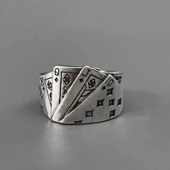 Y2K Deck of Cards Silver Ring – Adjustable Chrome Vintage Style, Unisex, New - Picture 1 of 9